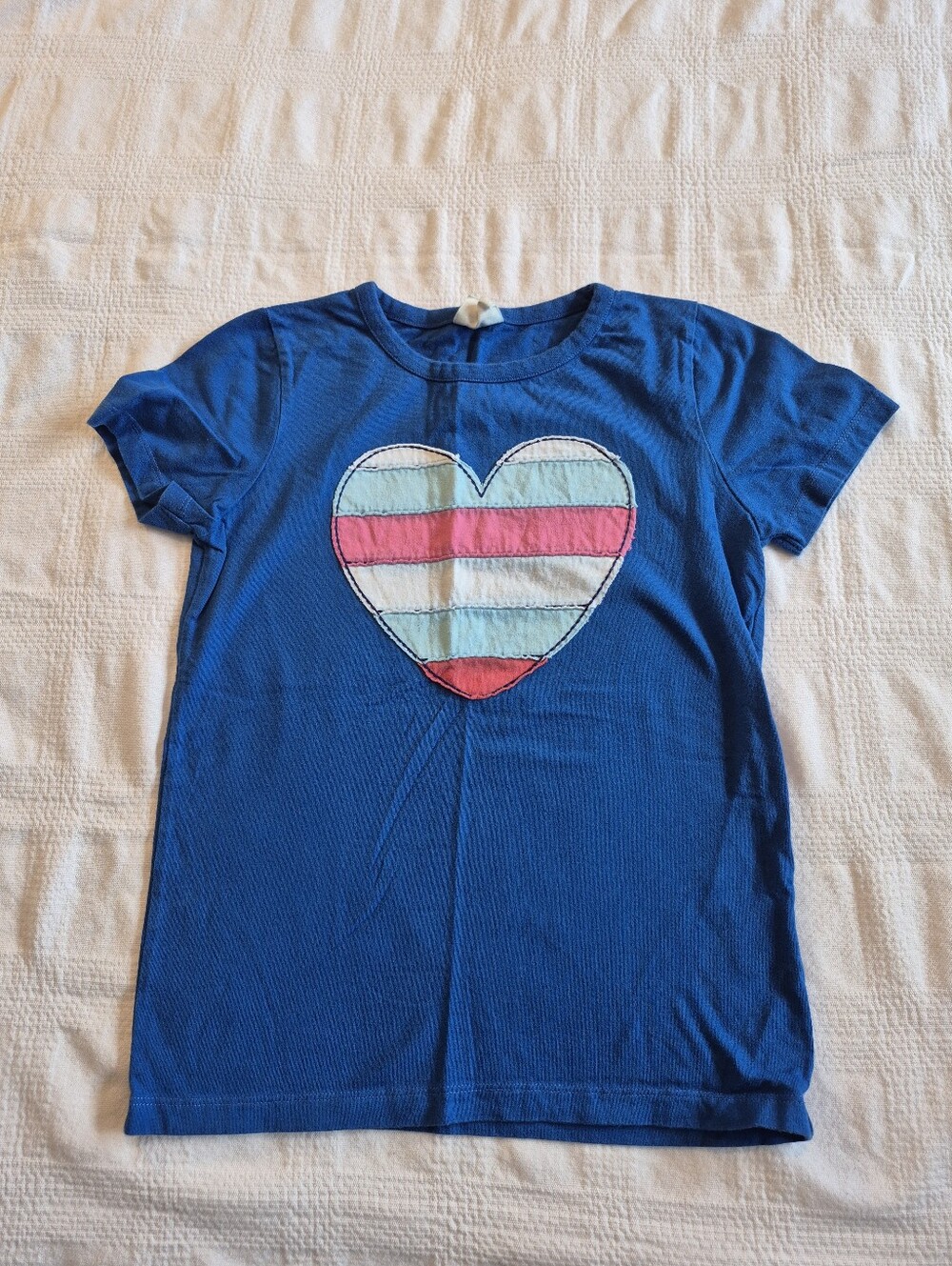 Mini Boden girls 9-10 years blue applique heart GUC has color bleed